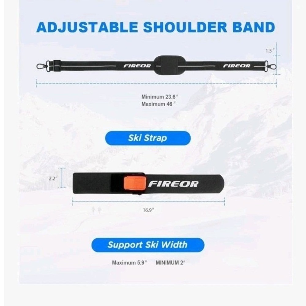 FIREOR Ski Carrier Strap, Snowboard, Pole and Boot Carry Sling Band Kit, New - Picture 7 of 9